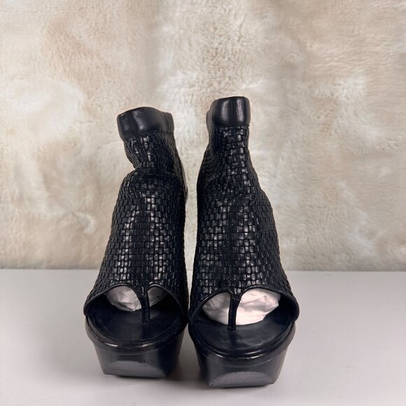 ALEXANDER WANG Black Leather Peep Toe Ankle Booties With Woven Design 7.5 - Picture 3 of 8